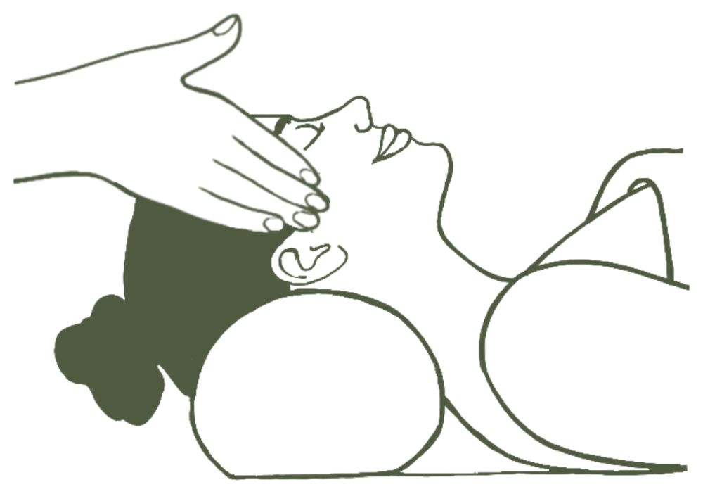 Marci.RMT logo, a line drawing of hands massaging a client's neck